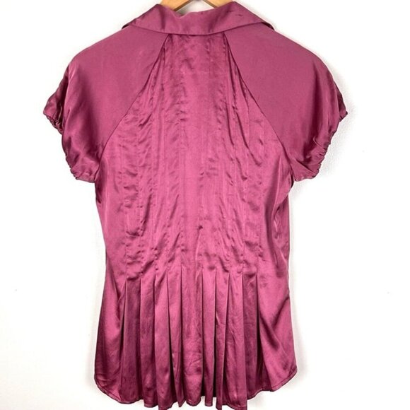 BCBG Max Azria Silk Pleated Button Up Blouse Sz S Mauve Coquette Fairy Romantic - Picture 4 of 11